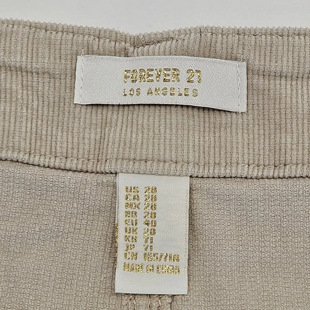 Forever 21 Corduroy‎ Mini Skirt 30 M Nude Stretch Button Preppy Twee Y2K 70s